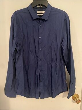 Calvin Klein Men's Dark Blue Microdot Dress Shirt